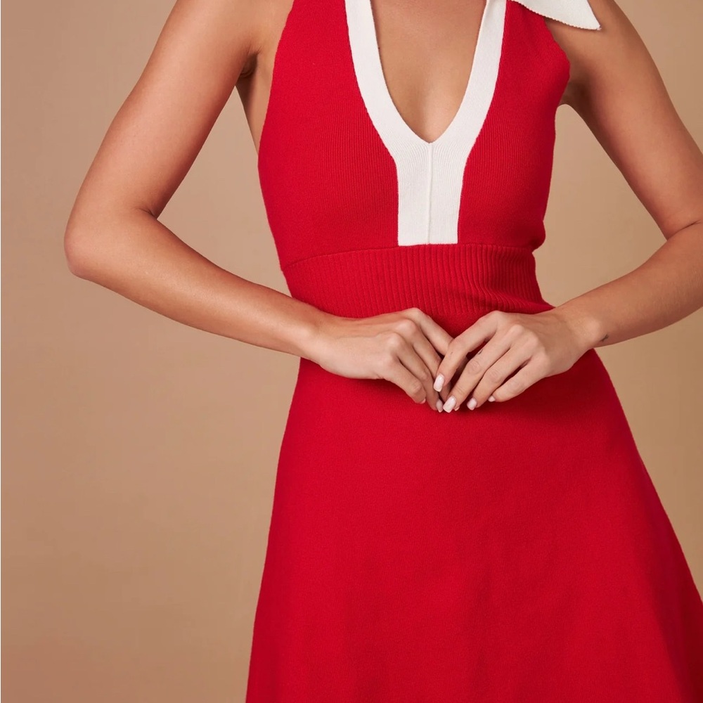 MARBL Red and White Knit Sundress